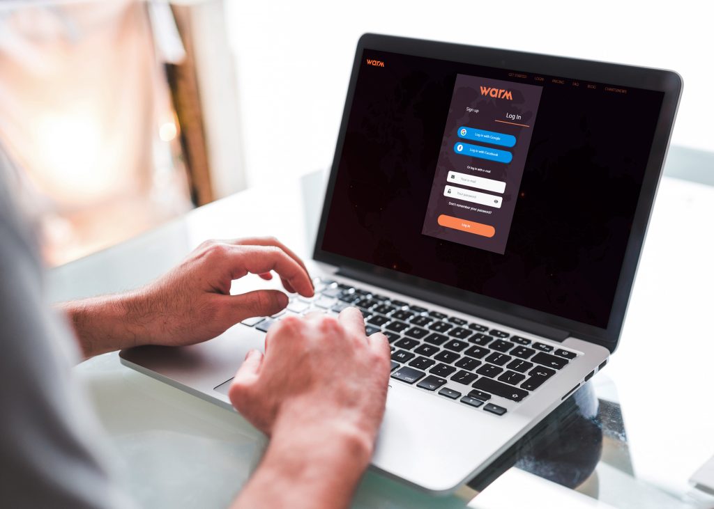 Computer screen WARM login page
