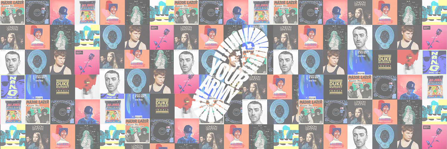 Picture of the Your Army logo, with in the background examples of albums they worked on