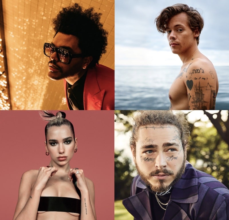The Weeknd, Harry Styles, Dua Lipa, Post Malone